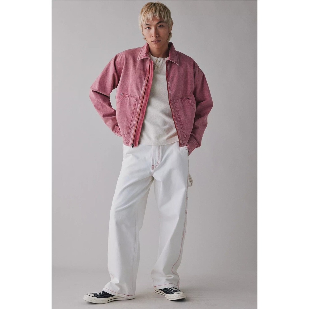 New Dickies Men's Y2K Baggy Wide Leg White Carpenter Jeans‎ Red Thread Sz 36x32